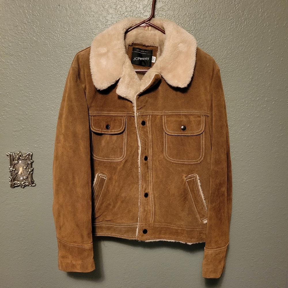 Vintage J.C. Penney Suede Leather Sherpa Lined Coat Men’s size 40